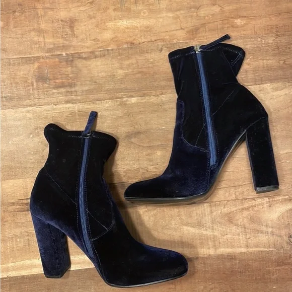 Steve Madden Edit Navy Velvet High Heel Mid-Calf Boots - Picture 9 of 9